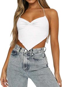 Chic White Ruched Halter Neck Crop Top