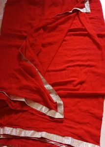 Elegant Red Saree with Gold Border