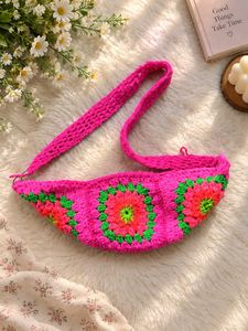 handmade Boho Crochet Flower Sling Bag