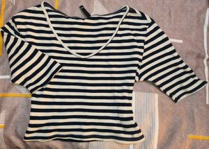 Navy & White Striped Cropped Top