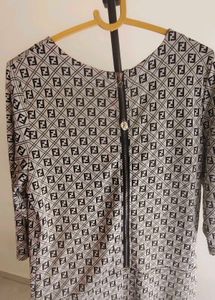 Chic Monogram Print Dress with Zipper Pockets