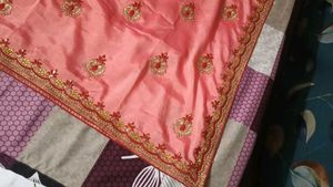 New Pink Embroidered Silk Saree with Blouse Piece