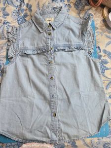 Light Wash Denim Ruffle Shirt