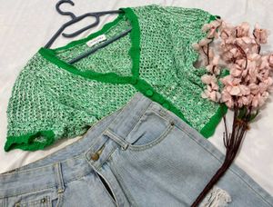 🎁Boho Green Cropped Cardigan I