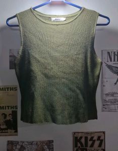Olive Green Ribbed Sleeveless Knit Top | Basics