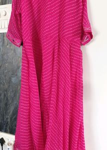 Vibrant Pink Leheriya Anarkali Dress
