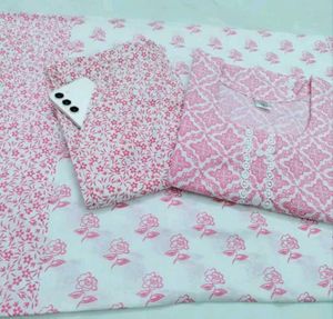 Pink &amp; White Printed Kurta Set