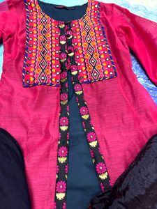 Two Layered Suit Set Mirror Embroidery Dupatta