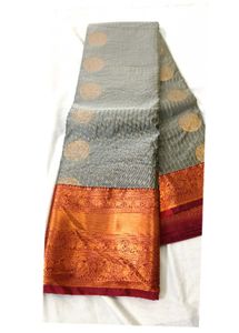 Elegant Grey Saree with Golden Motifs