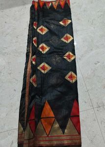 Black Saree with Geometric Print