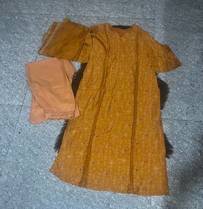 Yellow Printed Kurta Set with Dupatta