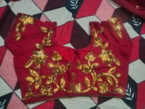 Embroidered Red Saree with Sequins