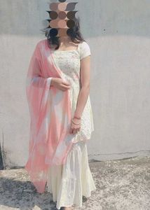White kurta sharara duppta set