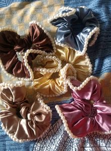 3 Pearl Satin Scrunchies
