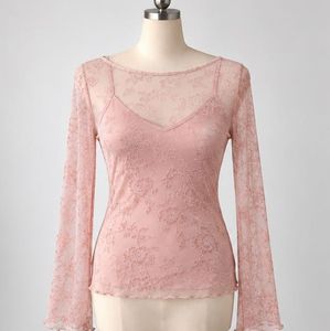 Sheer Lace Floral Long Sleeve Top