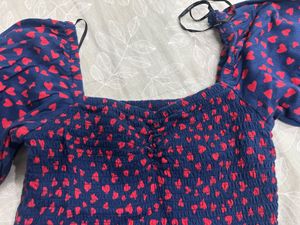 Heart Print Puff Sleeve Top