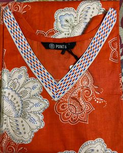 Vibrant Orange Printed Kurta