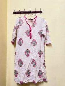 White Floral Print Kurta - Global Desi