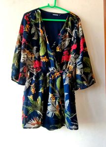Navy Floral Print Wrap Dress