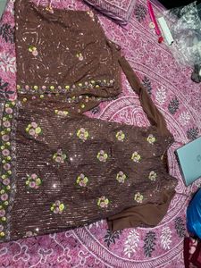 Embellished mauve brown Kurta Set with Dupatta