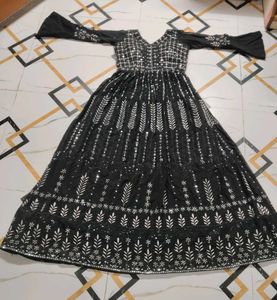 Elegant Black Sequined Ethnic Gown