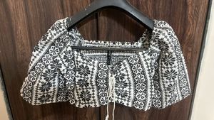 Boho Black &amp; White Floral Crop Top