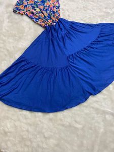 Vibrant Floral &amp; Blue Tiered Maxi Dress