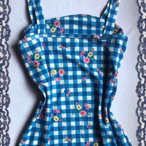Blue Gingham Floral Mini Dress