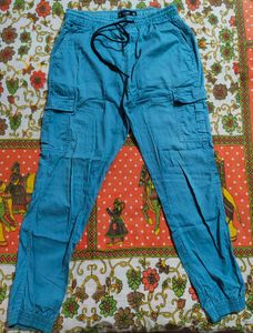 Women's Blue Cargo Jogger Pants