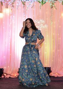 Blue Floral Print Blouse skirt