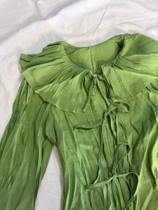 Vibrant Green Ruffle Neck Blouse