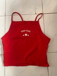 Savana White V-neck ruched top with red camisole