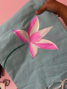 Handprinted blue saree