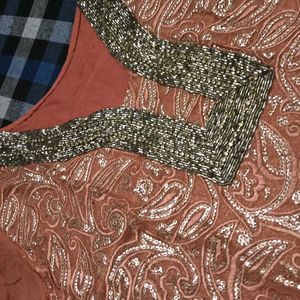 Elegant Rust Orange Heavy Sequence 3PC Party Suit