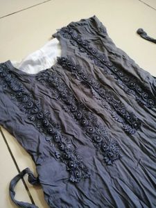 Chic Grey Ruffle Detail Midi Dress