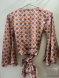 Zudio Boho Tie-Front Blouse w/ bell sleeves