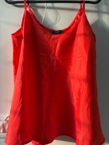 Vibrant Orange Silk Spaghatti Tops