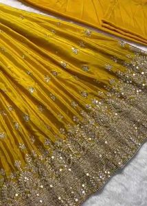 Exquisite Yellow Embroidered  gawn Set