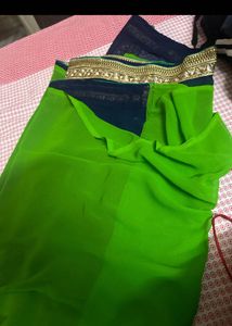 Heavy Designer Green Party Wear Saree with blouse