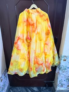 Vibrant Yellow Organza Festive Lehanga