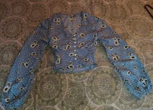 Blue Floral Button-Up Blouse