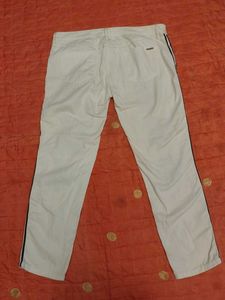 White Distressed Jeans with Side Stripes