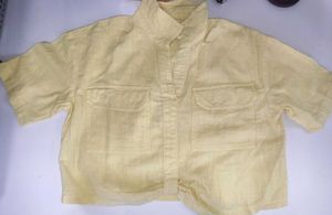 Soft Yellow Button-Up Crop shirt set with shorts
