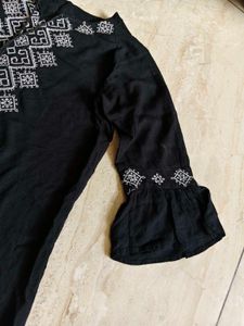 Embroidered Black Kurta Tunic Top