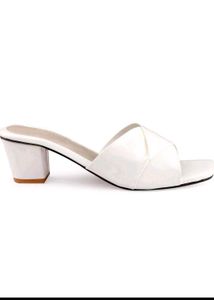 Elegant White Crisscross Heeled Mules