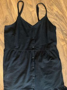 Black Button-Front Tiered Dress