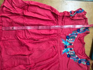 Red Embroidered Kurta Top