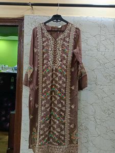 Embroidered Brown Kurta with Pant
