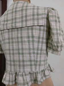 Vintage Plaid Cropped Blouse