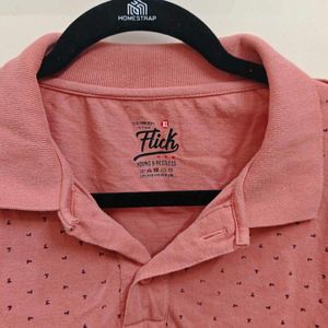 Peach Pink Printed Polo Tee | XL